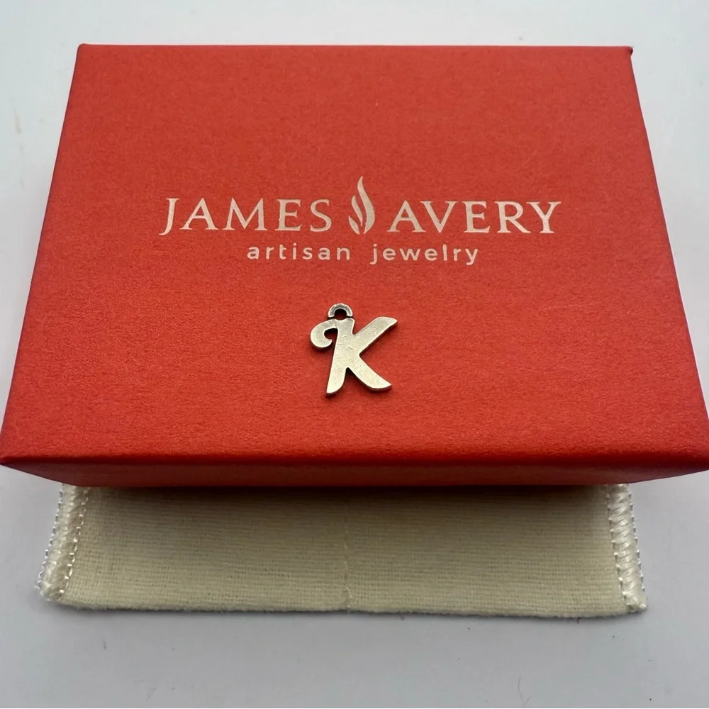 James Avery Small Script Initial Charm (K) .925 Sterling Silver w/ Box - Picture 5 of 7